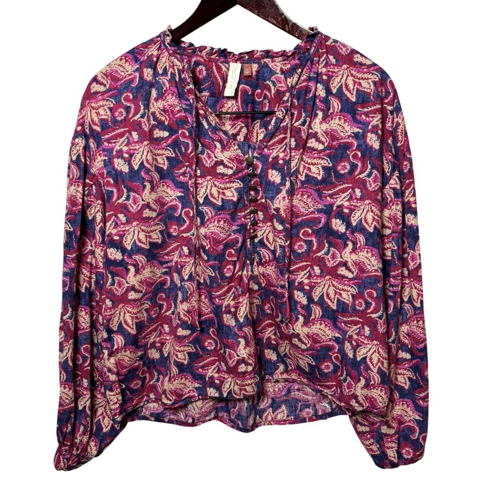 Pilcro Floral Button-Front Peasant Blouse Boho Style Womens Small 100% Cotton